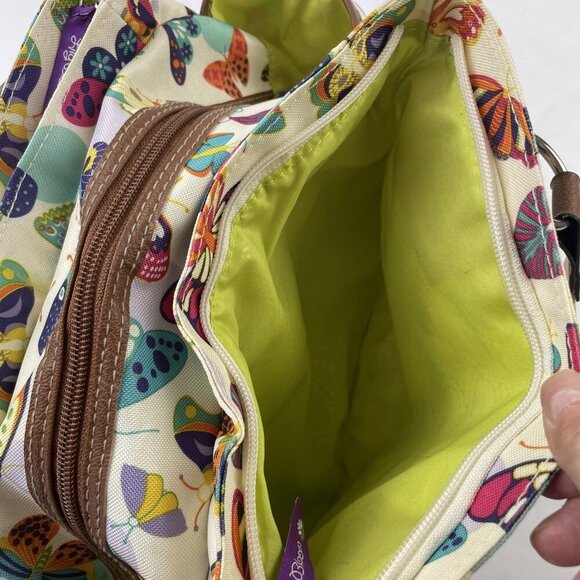Lily Bloom Double Handle Shoulder Purse Bag 3 Zip Compartments Butterflies - Picture 6 of 11